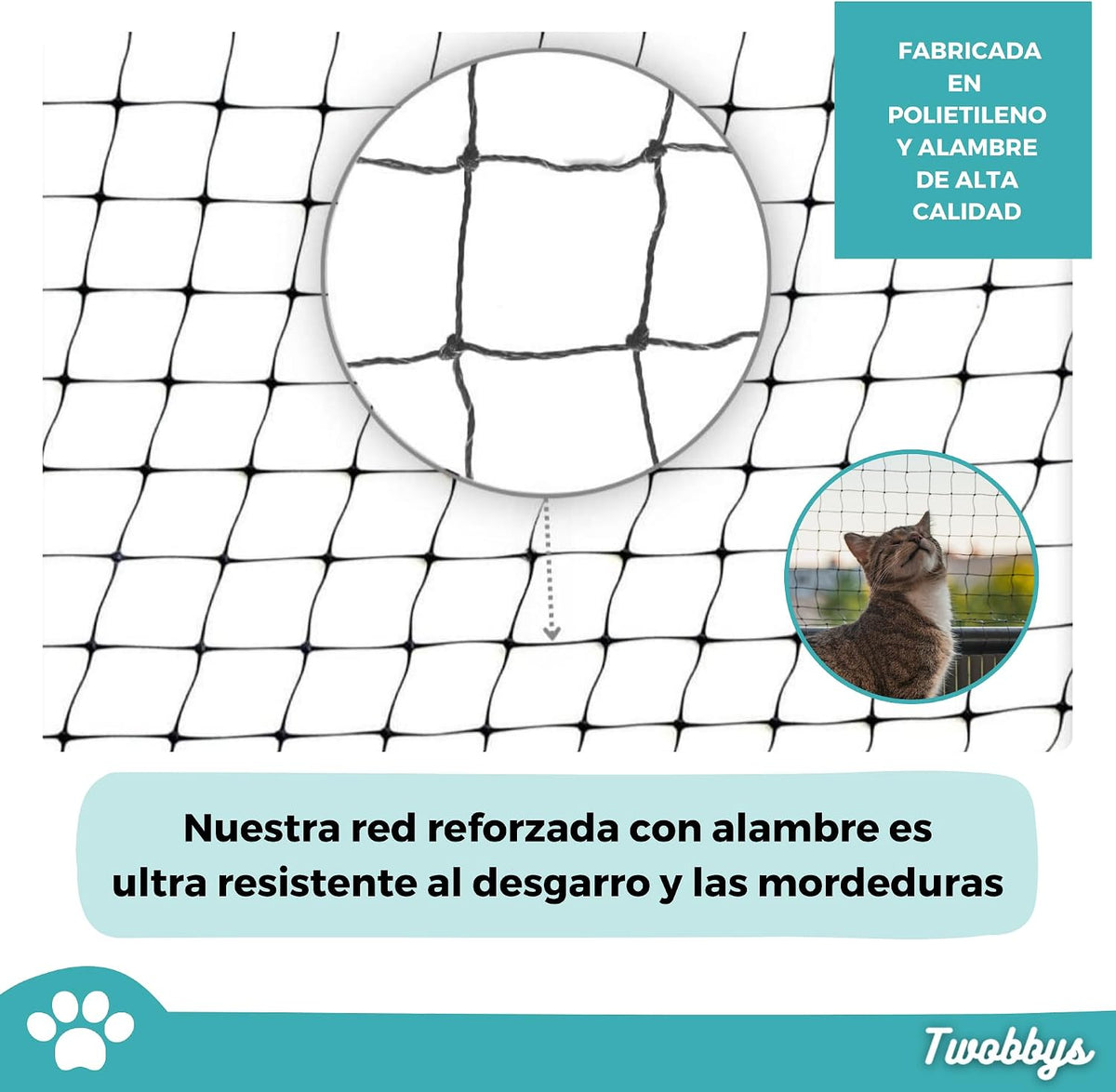 Red para Gatos Reforzada con Alambre | Especial Antimordidas | 8x3m Recortable | Red Gatos Terraza, Balcón y Ventana con Kit de Fijación Incluído | Negro | Red Gatos Reforzada | Malla Gatos