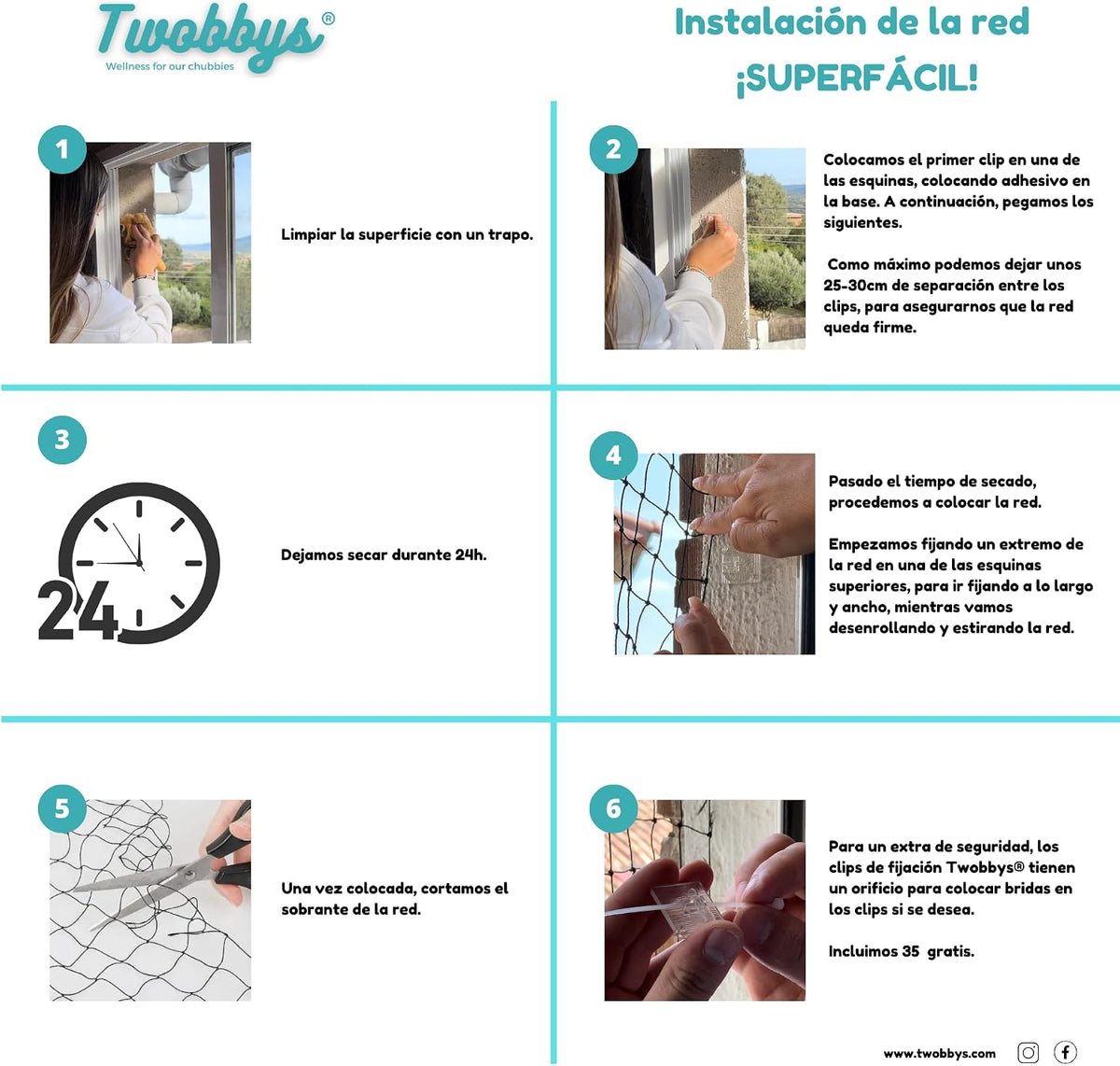Pack de Fijación Red Sin Taladros | 100 Ganchos para Red + 2 Adhesivo Extrafuerte 120ml + Bridas | Kit para Red Gatos Terraza | Montaje Fácil | Anti UV | Red Gatos Balcon, Terraza y Ventanas