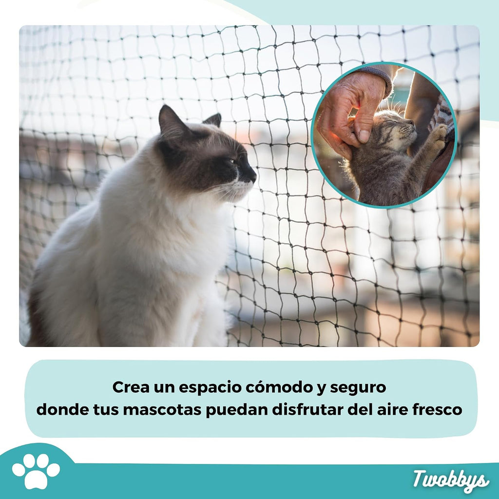 Red para Gatos Reforzada con Alambre | Especial Antimordidas | 8x3m Recortable | Red Gatos Terraza, Balcón y Ventana con Kit de Fijación Incluído | Negro | Red Gatos Reforzada | Malla Gatos