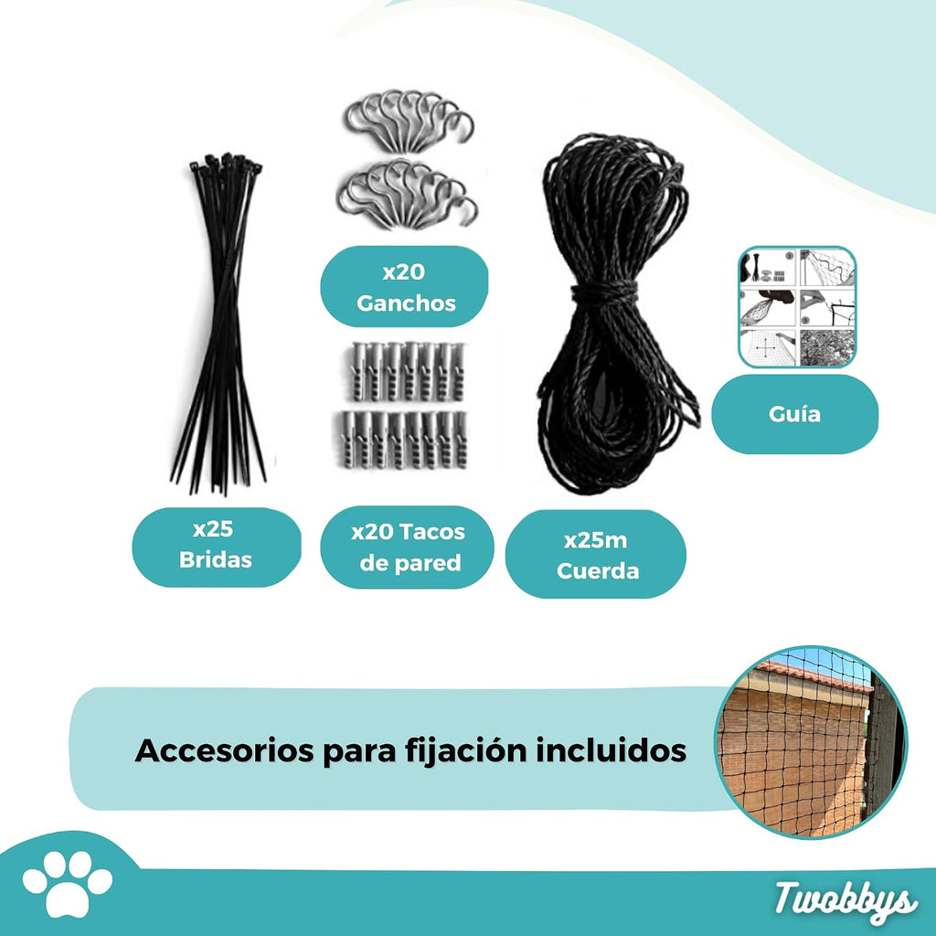 Red para Gatos Reforzada con Alambre | Especial Antimordidas | 4x3m Recortable | Red Gatos Terraza, Balcón y Ventana con Kit de Fijación Incluído | Negro | Red Gatos Reforzada | Malla Gatos